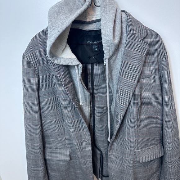 Cynthia Rowley Grey Plaid Blazer Jacket Hoodie Insert Layered Look XL - Picture 7 of 11